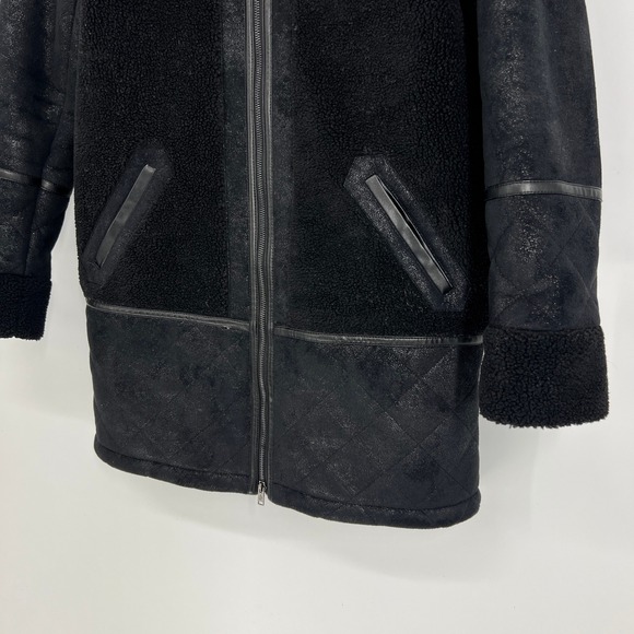 Abercrombie Fitch Black Faux Leather Sherpa Lined Hooded Coat‎ Women's Size M - Picture 15 of 15